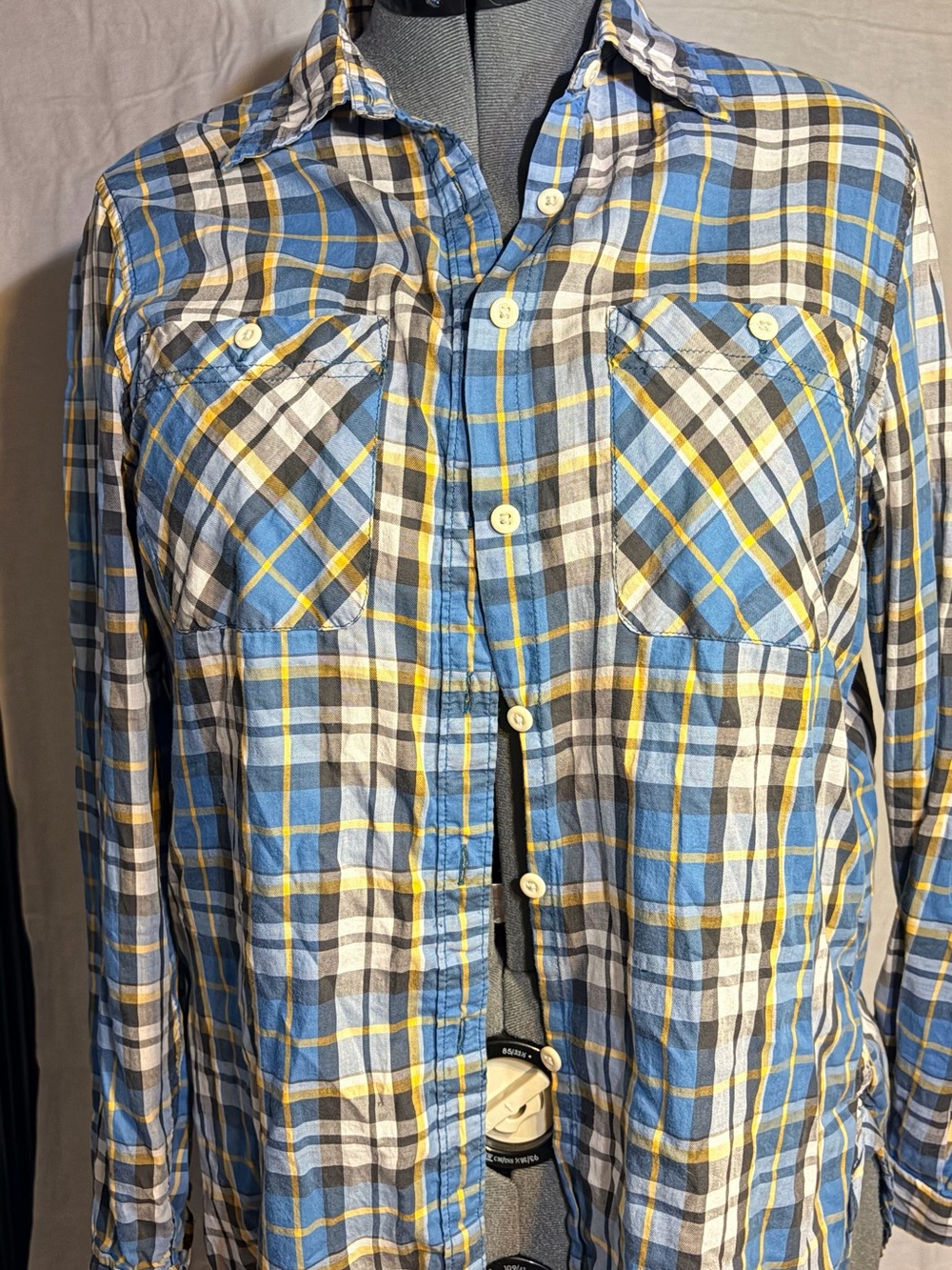 Denim & Supply Ralph Lauren Blue, Yellow & White Plaid Shirt Flannel
